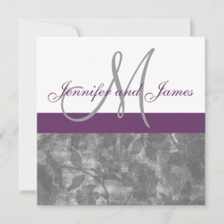 Faire-part de mariage gris-prune Nom du monogramme