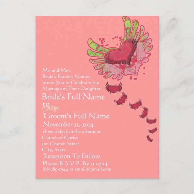 Faire-part de mariage Grunge Heart Raspberry Pink (Devant)