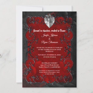 Faire-part de mariage Halloween gothique rouge fon