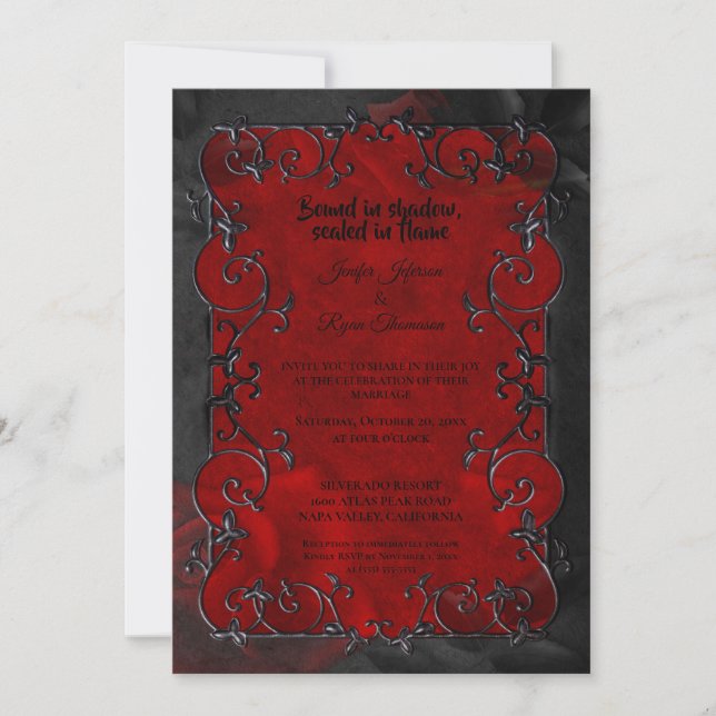 Faire-part de mariage Halloween gothique rouge fon (Devant)