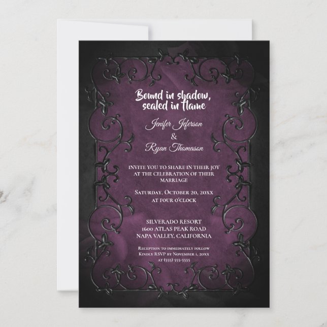 Faire-part de mariage Halloween gothique violet fo (Devant)