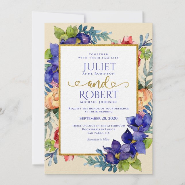 Faire-part de mariage | Happiness Watercolor Flora (Devant)