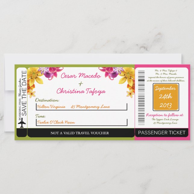 Faire-part de mariage Hawaiian Exotic Boarding Pas (Devant)