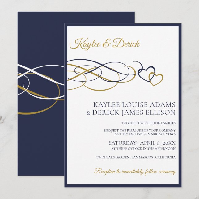 Faire-part de mariage Hearts | Bleu marine foncé e (Devant / Derrière)