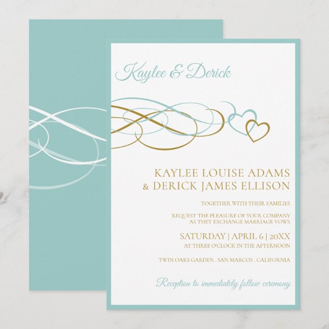 Faire-part de mariage Hearts | Turquoise clair et  (Devant / Derrière)