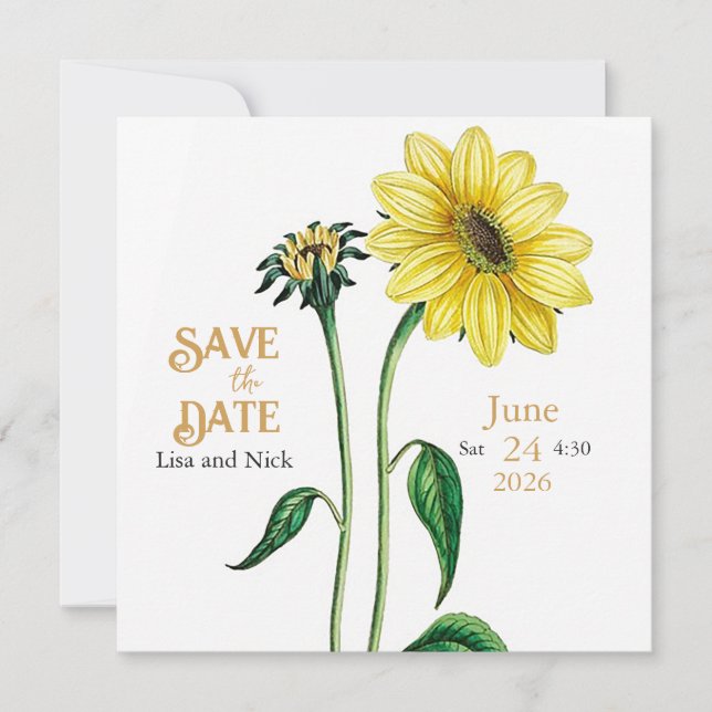 Faire-part de mariage Helianthus Save the Date (Devant)