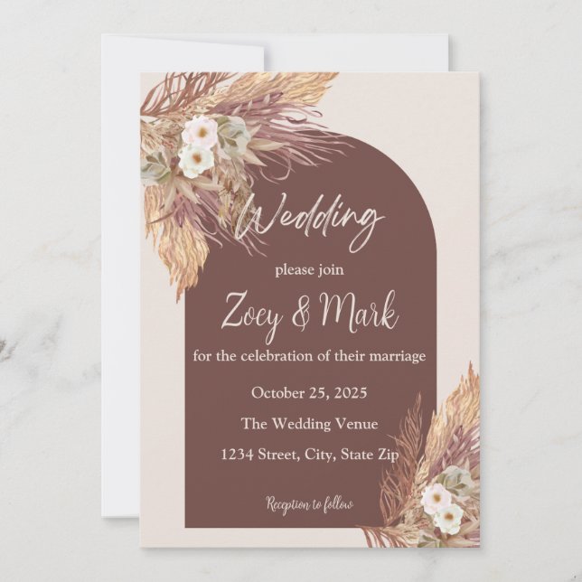 Faire-part de mariage herbe de Pampas Boho — Terra (Devant)