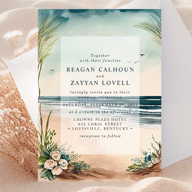 Faire-part de mariage Herbe et roses de la plage o (Créateur téléchargé)