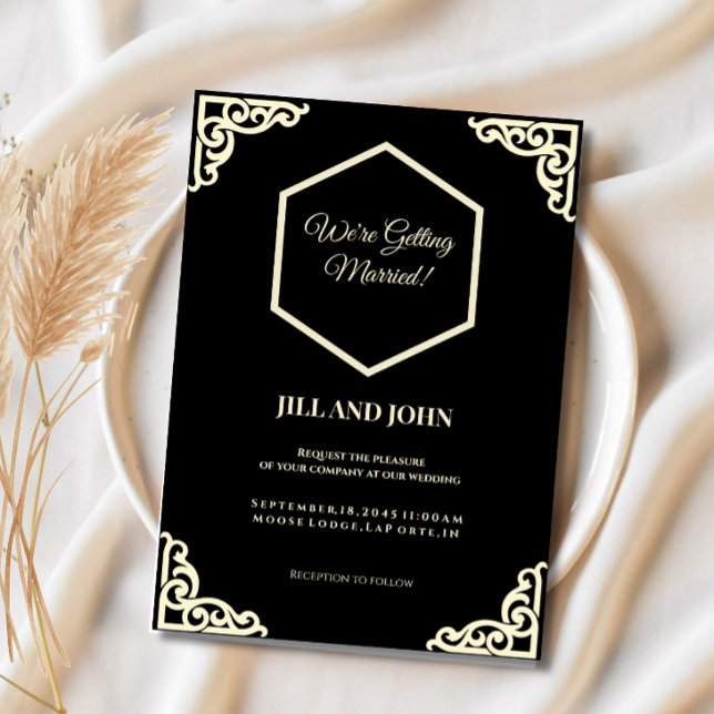 Faire-part de mariage Hexagone Noir et Crème  (Créateur téléchargé)