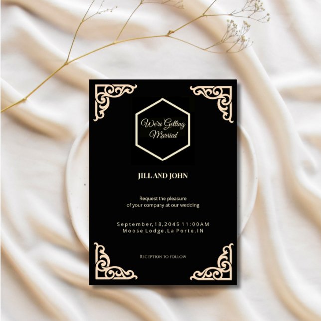 Faire-part de mariage hexagone noir et crème  (Créateur téléchargé)