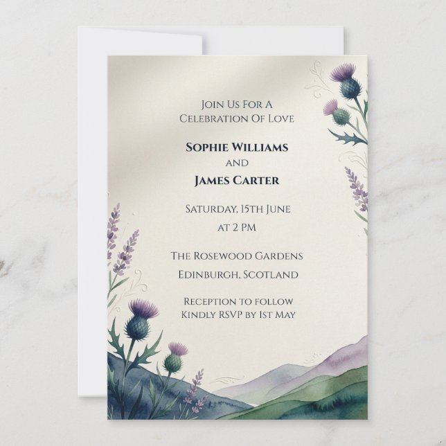 Faire-part de mariage Highland Thistle (Devant)