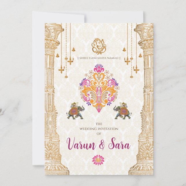 Faire-part de mariage hindou et invitations indien (Devant)