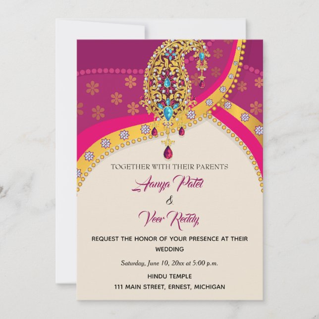 Faire-part de mariage hindoue indienne (Devant)