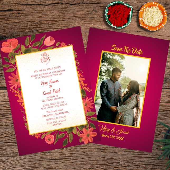 Faire-part de mariage hindoue indienne avec image  (Créateur téléchargé)