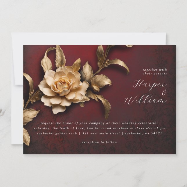 Faire-part de mariage historique de fleurs d'or (Devant)