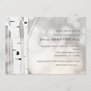 Faire-Part de Mariage Hiver Blanc Arbre de bouleau
