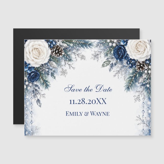 Faire-part de mariage Hiver Merveilleux Rose Bleue (Devant / Derrière)