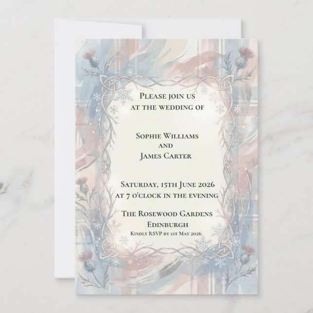 Faire-part de mariage Hiver Thistle Celtique (Devant)