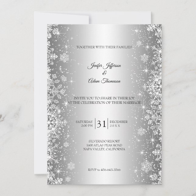 Faire-part de mariage hivernal à flocons de neige  (Devant)