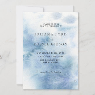 Faire-part de mariage hivernal à l'aquarelle bleu