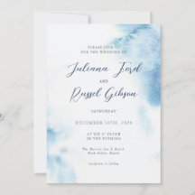 Faire-part de mariage hivernal à l'aquarelle bleu 