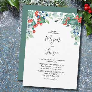 Faire-part de mariage hivernal à l'aquarelle Holly