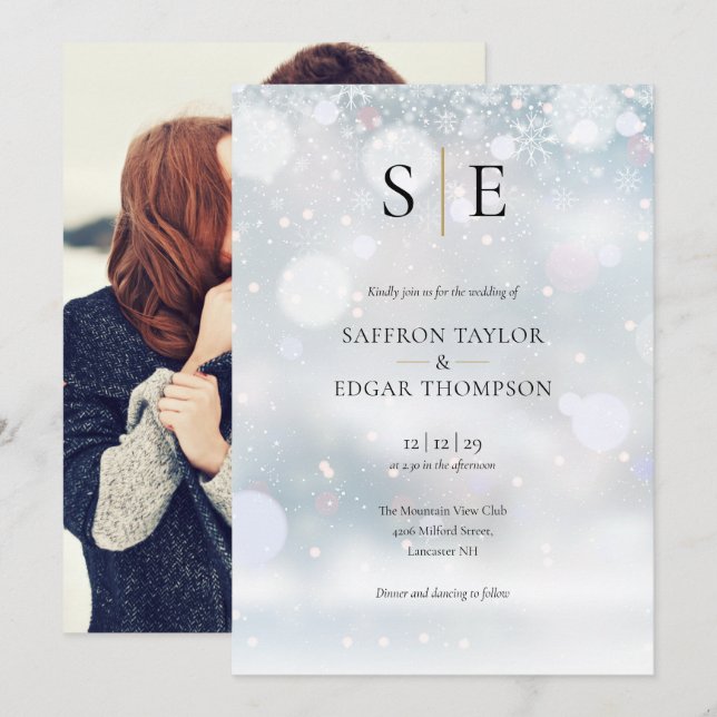 Faire-Part de Mariage Hivernal avec Monogramme Noi (Devant / Derrière)