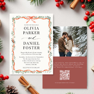 Faire-part de mariage hivernal avec ruban rouge et