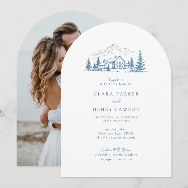 Faire-part de mariage hivernal de Blue Mountain Pi (Devant / Derrière)
