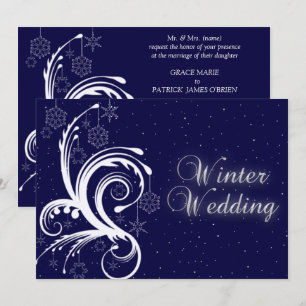 Faire-part de mariage hivernal, flocons de neige e