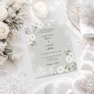 Faire-part de mariage hivernal neigeux avec sauge