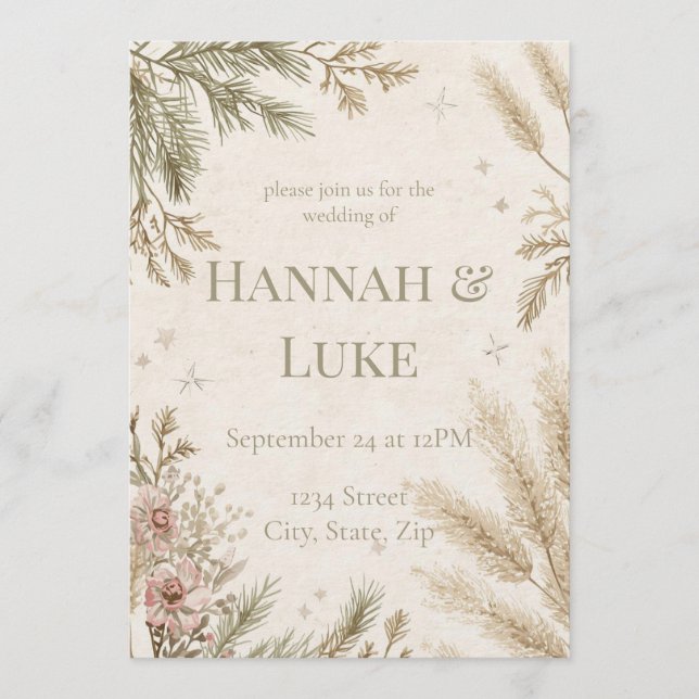 Faire-part de mariage hivernal rustique boho avec  (Devant)