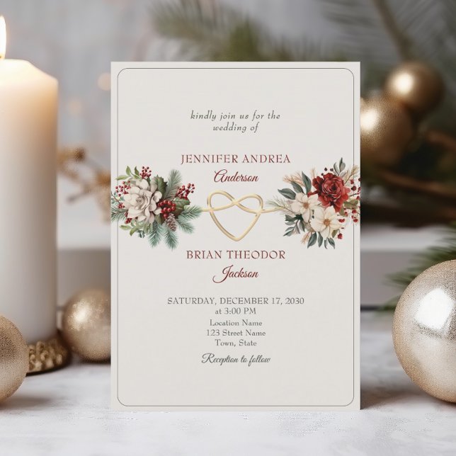 Faire-part de mariage hivernal rustique rouge et v (Créateur téléchargé)