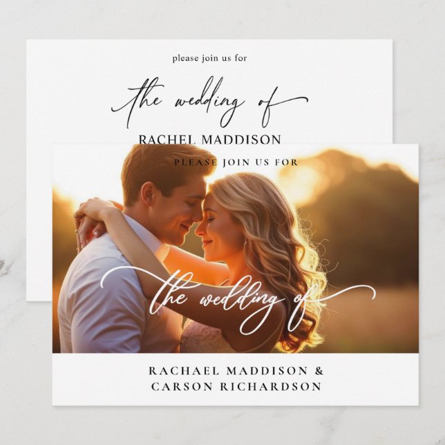 Faire-part de mariage horizontal avec photo et cal (Devant / Derrière)