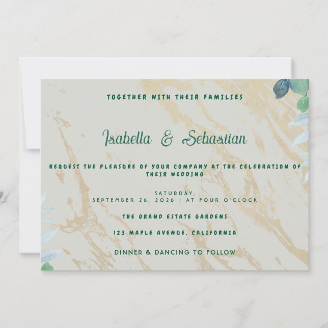 Faire-part de mariage horizontal Eucalyptus Vert S (Devant)