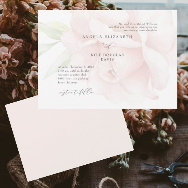 Faire-part de mariage Horizontal Romantique Rose F (Créateur téléchargé)