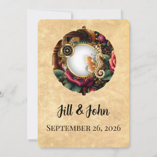Faire-part de mariage horloge Steampunk Dark Acade