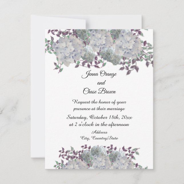 Faire-part de mariage Hydrangea Bleu Pâle Rustique (Devant)