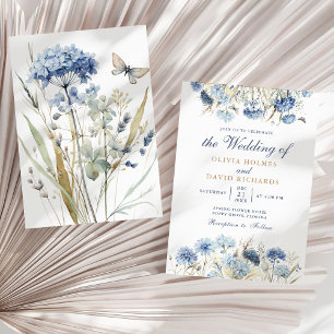 Faire-part de mariage Hydrangea Champagne Bleu Pou