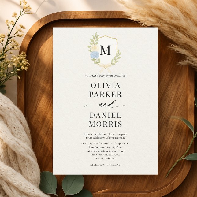 Faire-part de mariage Hydrangea Floral Crest Monog (Créateur téléchargé)