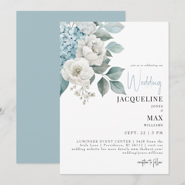 Faire-part de mariage Hydrangeas bleu aqua (Devant / Derrière)