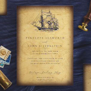 Faire-part de mariage illustration de navire carte