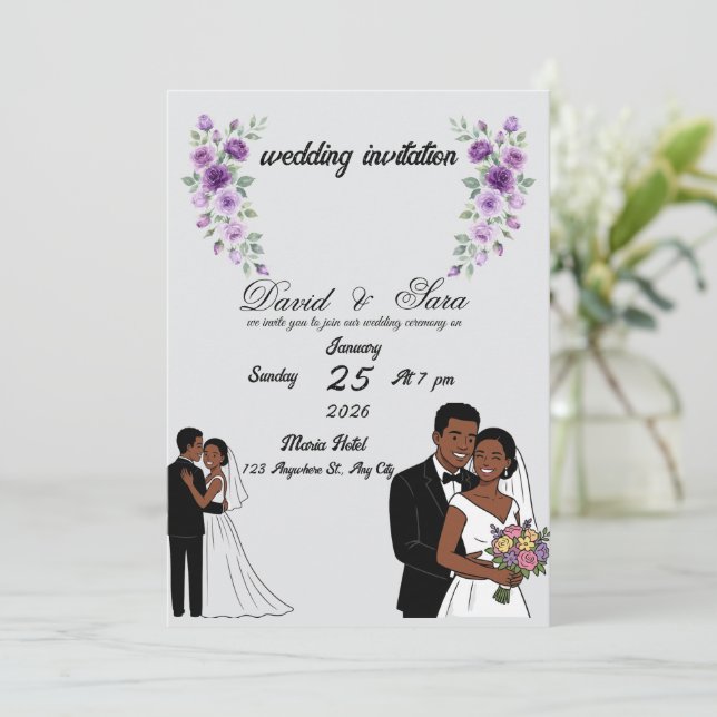 Faire-part de mariage illustré moderne pour couple (Debout devant)