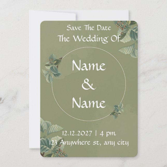 Faire-part de mariage illustré Sage (Devant)