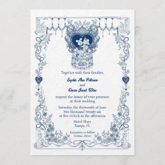 Faire-part de mariage illustré sur le thème de la