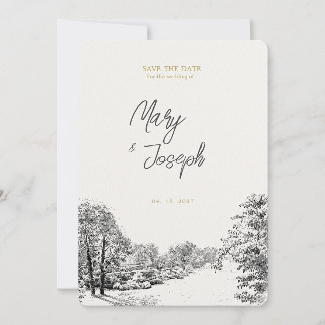 Faire-part de mariage illustré vintage (Devant)