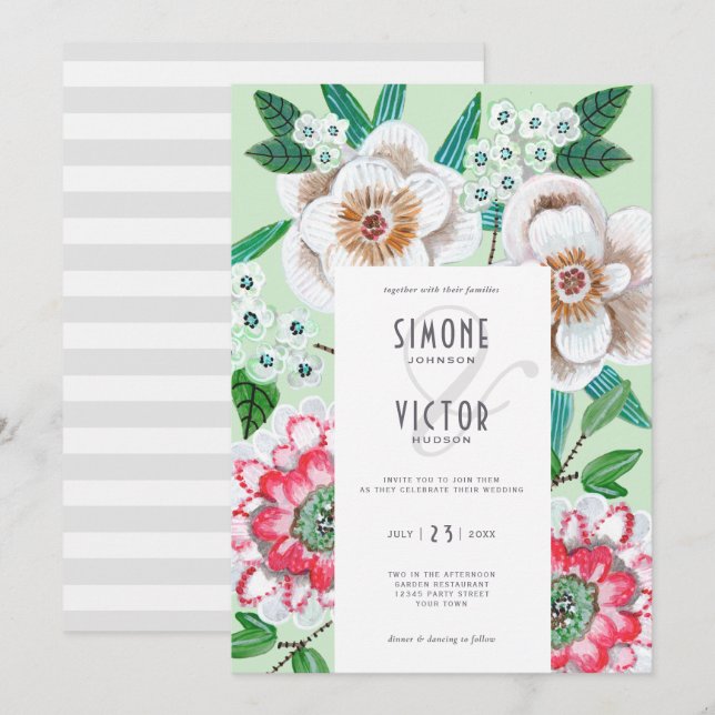 Faire-part de mariage imprimable à la verdure flor (Devant / Derrière)