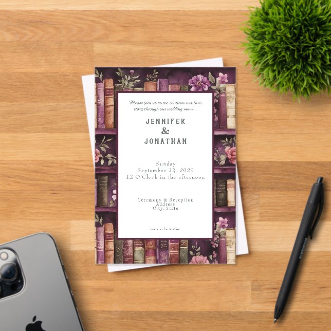 Faire-part de mariage imprimé pour amateurs de liv (Insitu (Carte d'invitation))