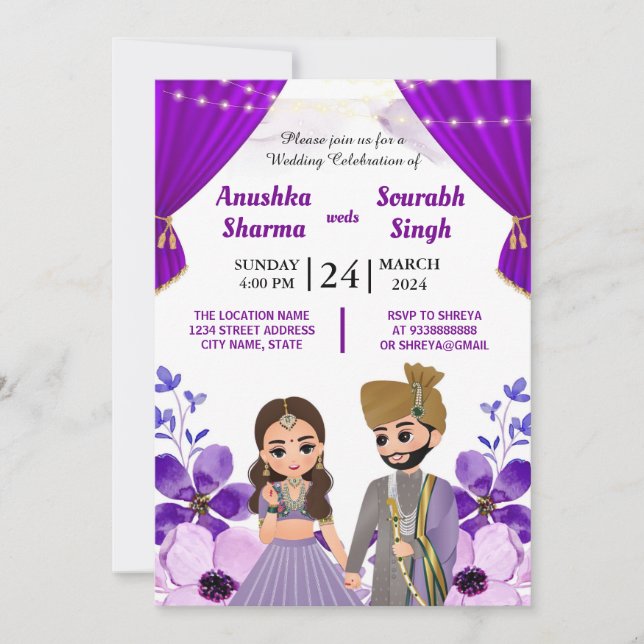Faire-part de mariage Indien Avec Une Mignonne Car (Devant)