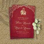Faire-part de mariage indien Ganesha or Save The D<br><div class="desc">Faire-part de mariage indien Ganesha or Ces magnifiques faire-part de mariage indien avec un motif ganesha en faux or sur fond rouge excitera à coup sûr vos invités ! Conseil de conception : utilisez des lettres majuscules pour le texte non cursif. Mettez à niveau le type de papier en Pearl...</div>